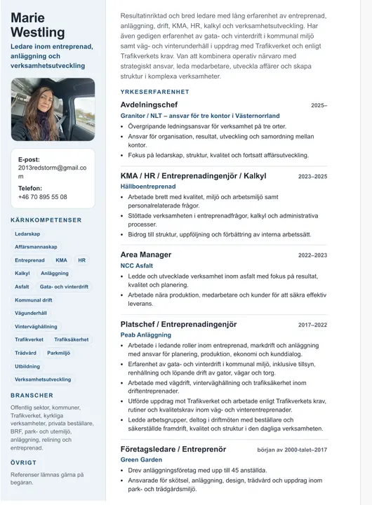 Ledare inom entreprenad, anläggning och verksamhetsutveckling
